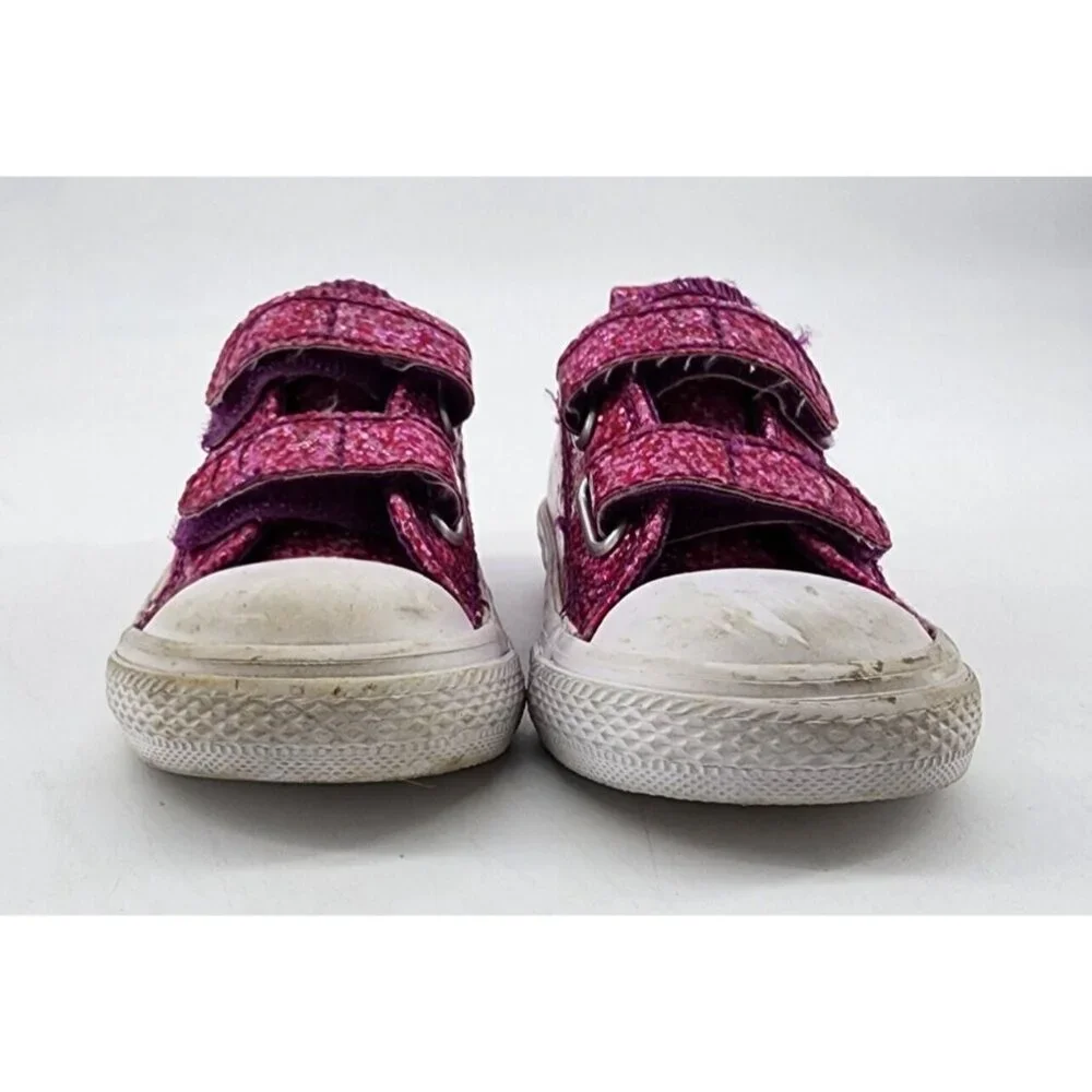CONVERSE‎ All Star Girls Shoes Hook & Loop Pink Coated Canvas Glitter Size 4